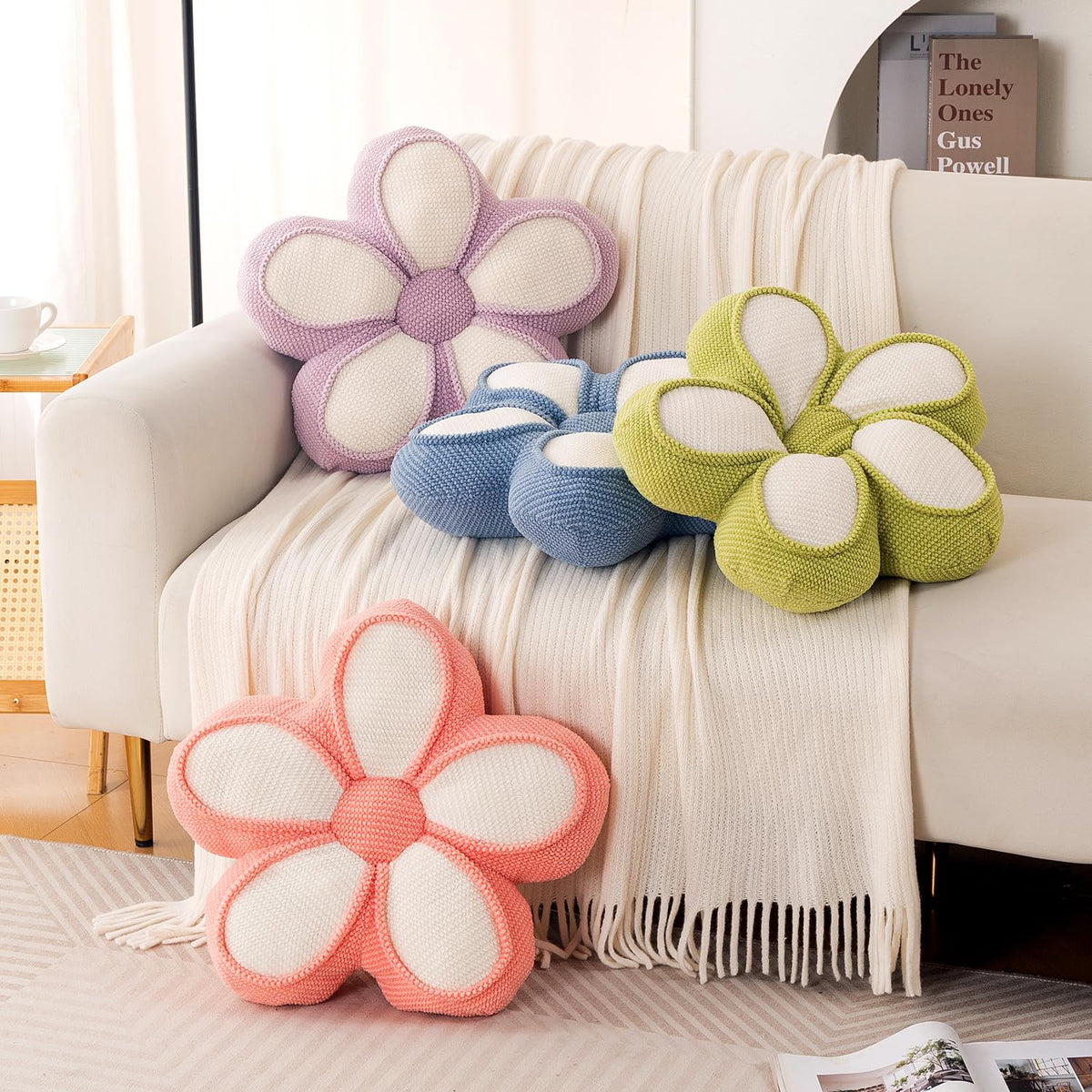 HOKIPO Daisy Petal Flower Cushion for Sofa & Bed, 47 cm, Green
