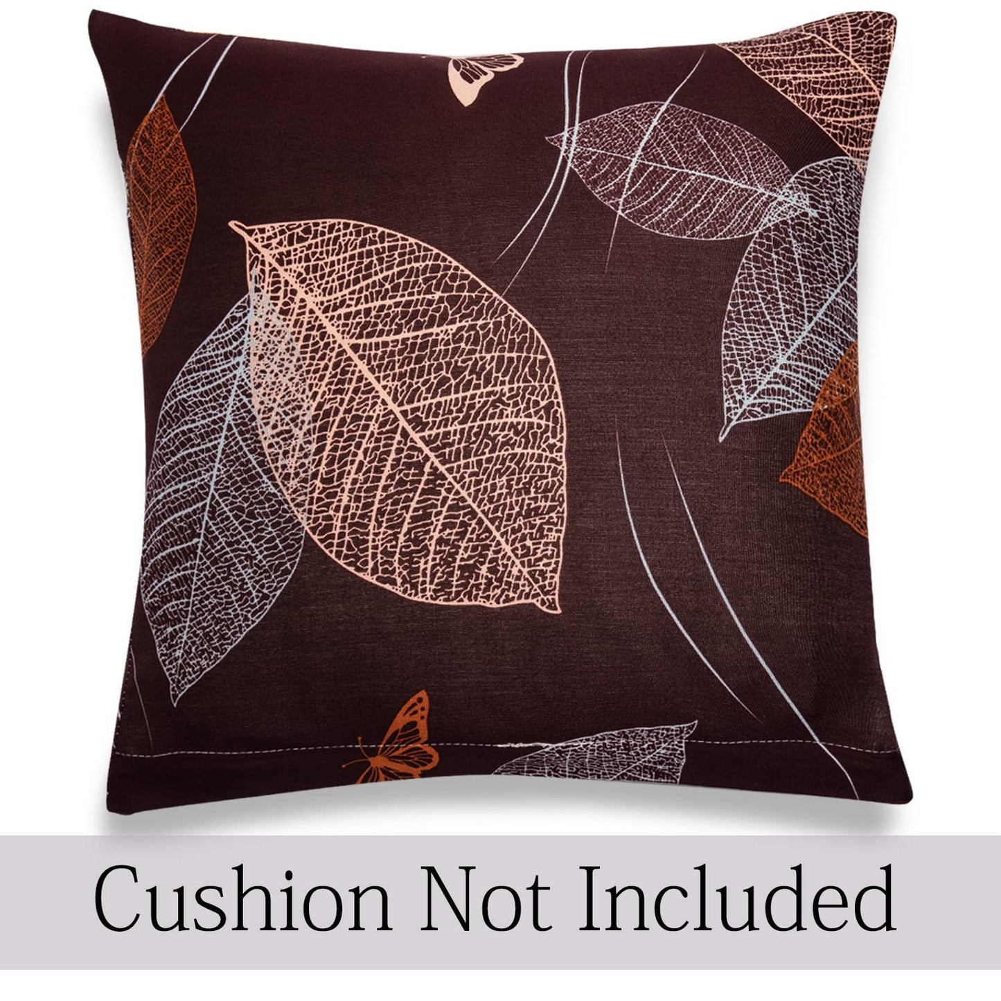 HOKIPO Stretchable Pack of 2 Cushion Cover 16x16, Dark Brown Leaf