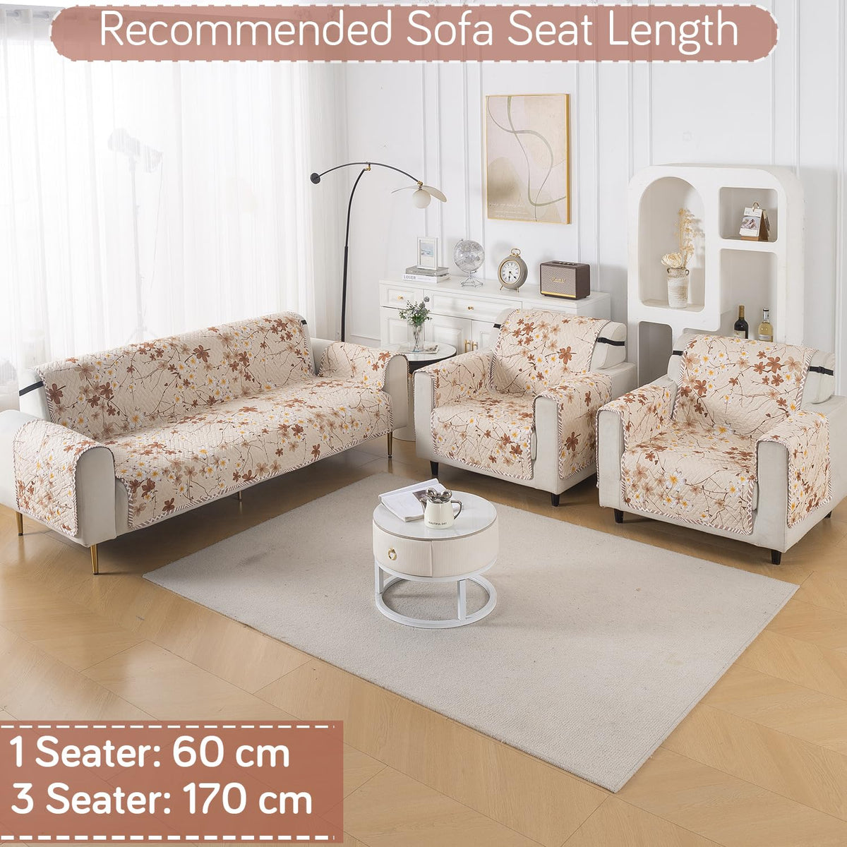 Easy Drape Reversible Quilted 5-Seater Sofa Cover (3+1+1), Golden Bloom