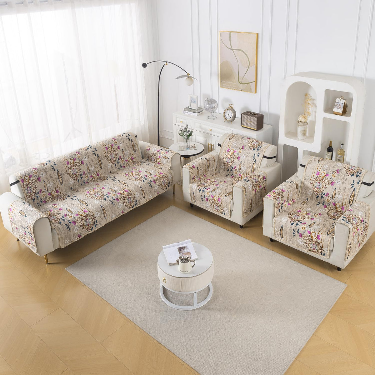 Easy Drape Reversible Quilted 5-Seater Sofa Cover (3+1+1), Garden Classic