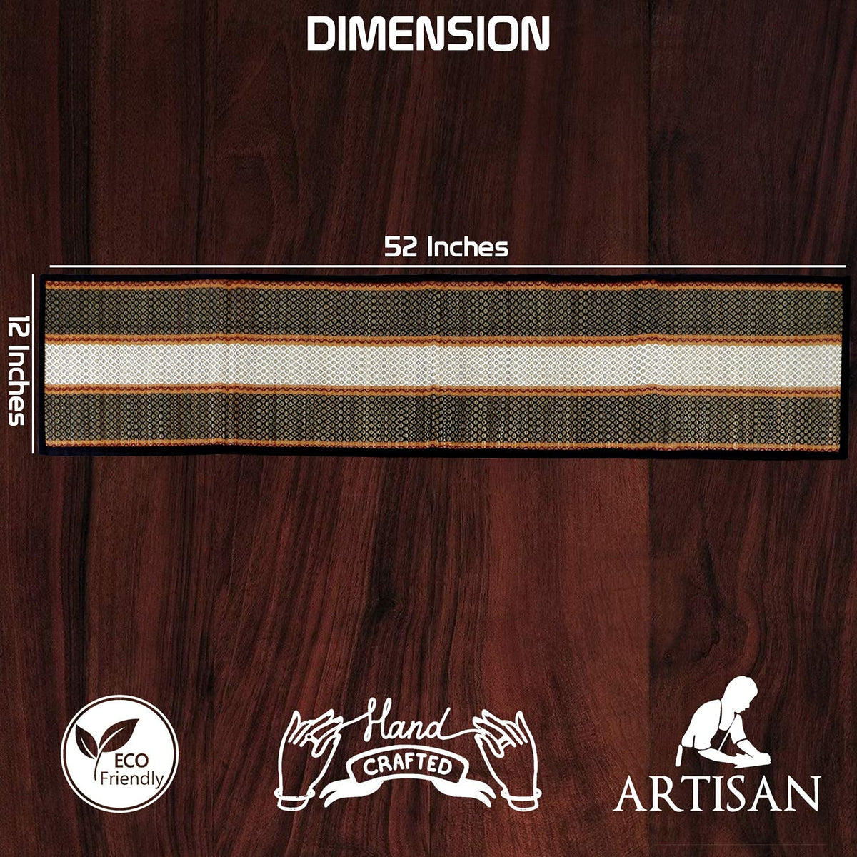 Buy Black Colour Natural Handmade Madurkathi Table Runners Size for 135 cm (W - 12 x L - 52 inches) | HOKIPO