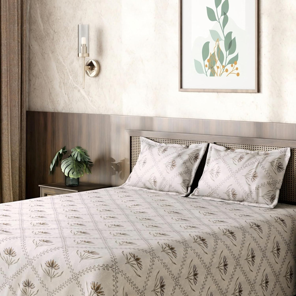 HOKIPO King Size Cotton Bedsheet, 2 Pillow Covers, Lotus, Mauve Plum - image 14
