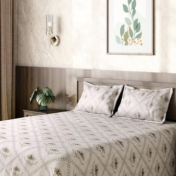 HOKIPO King Size Cotton Bedsheet, 2 Pillow Covers, Lotus, Terracotta - image 1