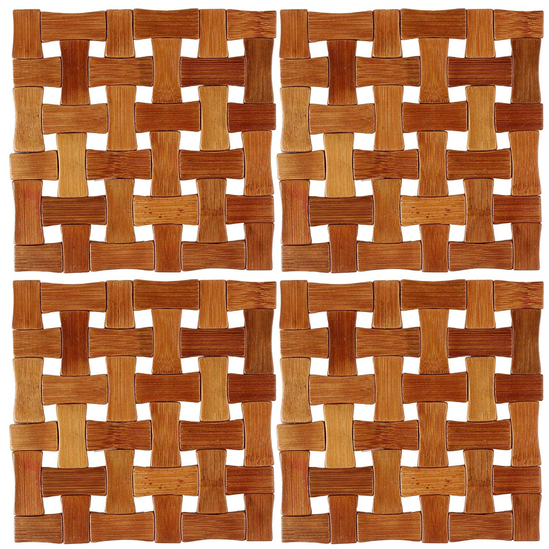 Square Bamboo Table Coaster, Pan Pot Holder, 16 x 16 cm, 4 Piece Set