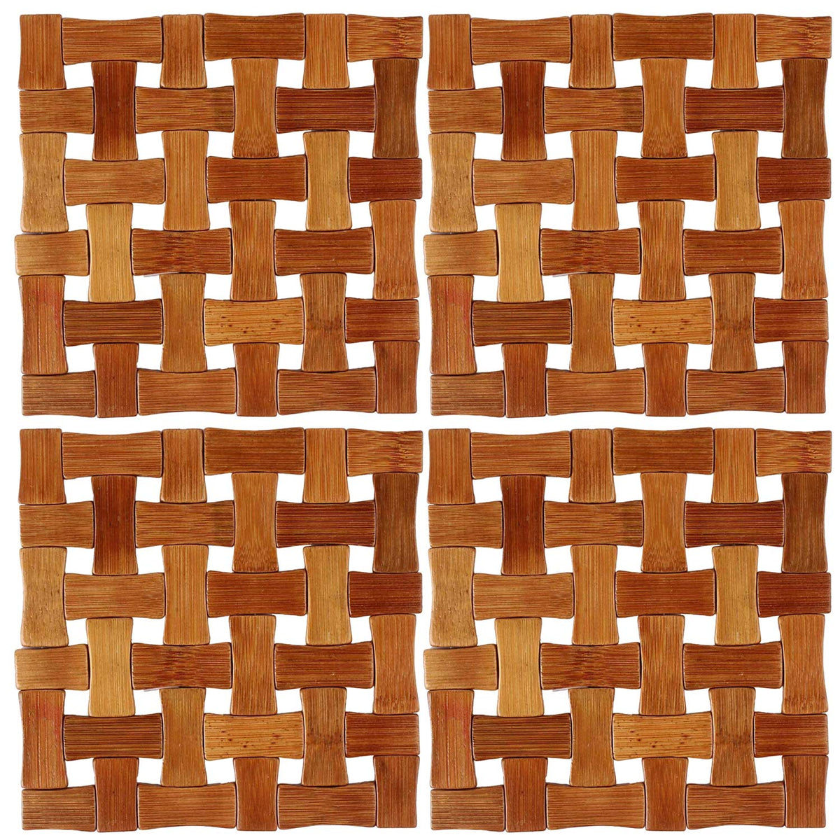 Square Bamboo Table Coaster, Pan Pot Holder, 16 x 16 cm, 4 Piece Set