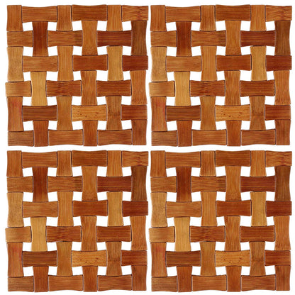 HOKIPO Square Bamboo Table Coaster, Pan Pot Holder, 16 x 16 cm, 4 Piece Set