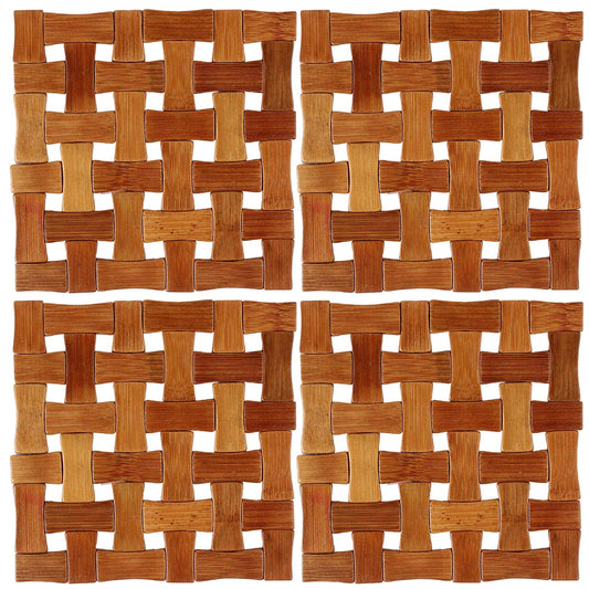 HOKIPO Square Bamboo Table Coaster, Pan Pot Holder, 16 x 16 cm, 4 Piece Set