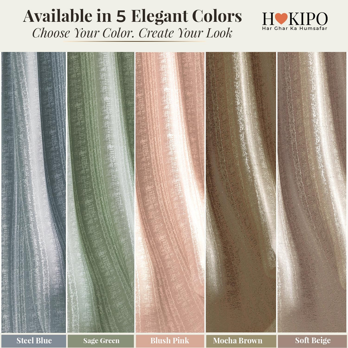 HOKIPO Royal Blend Eyelet Curtains, 7 Feet Long - Soft Beige - image 9