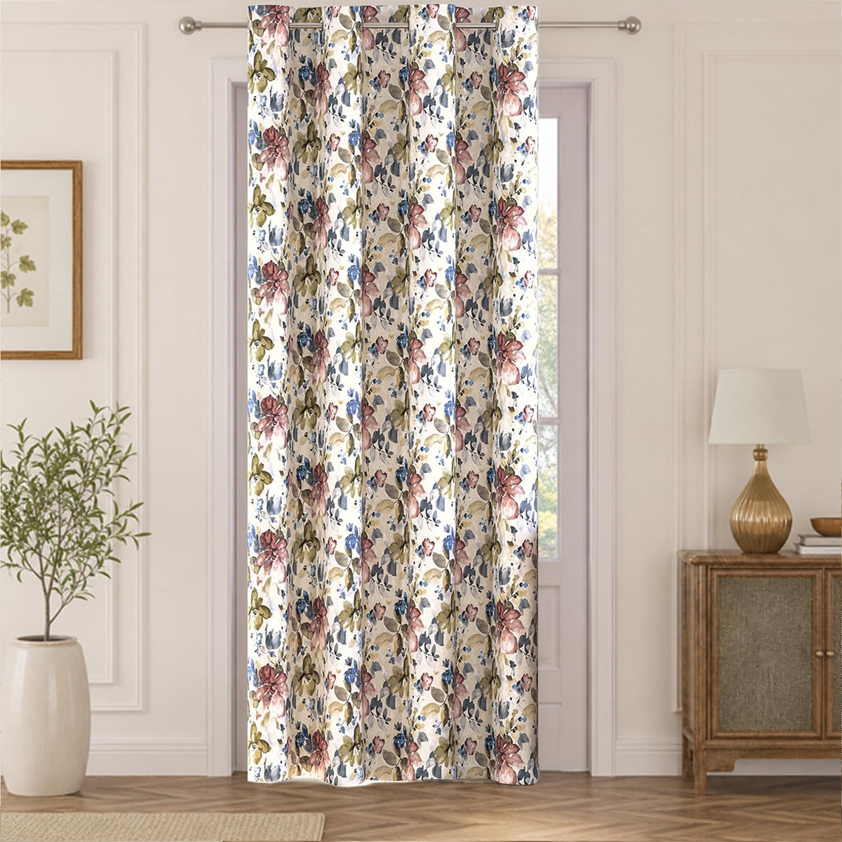 HOKIPO Bloomscape Eyelet Curtains, 7 Feet Long - Ivory Bloom - image 2