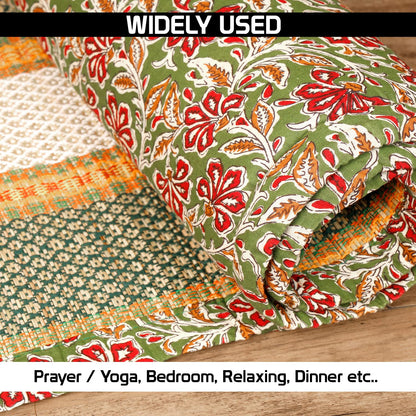 Natural Madurkathi Handcrafted Foam Chatai Mats for Home |Sleeping Mat for Floor Green