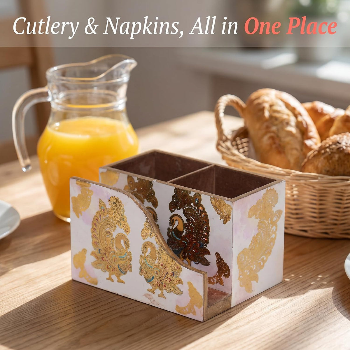 HOKIPO Cutlery Holder with Napkin Stand, Engineered Wood, Mayur Mahal - image 7