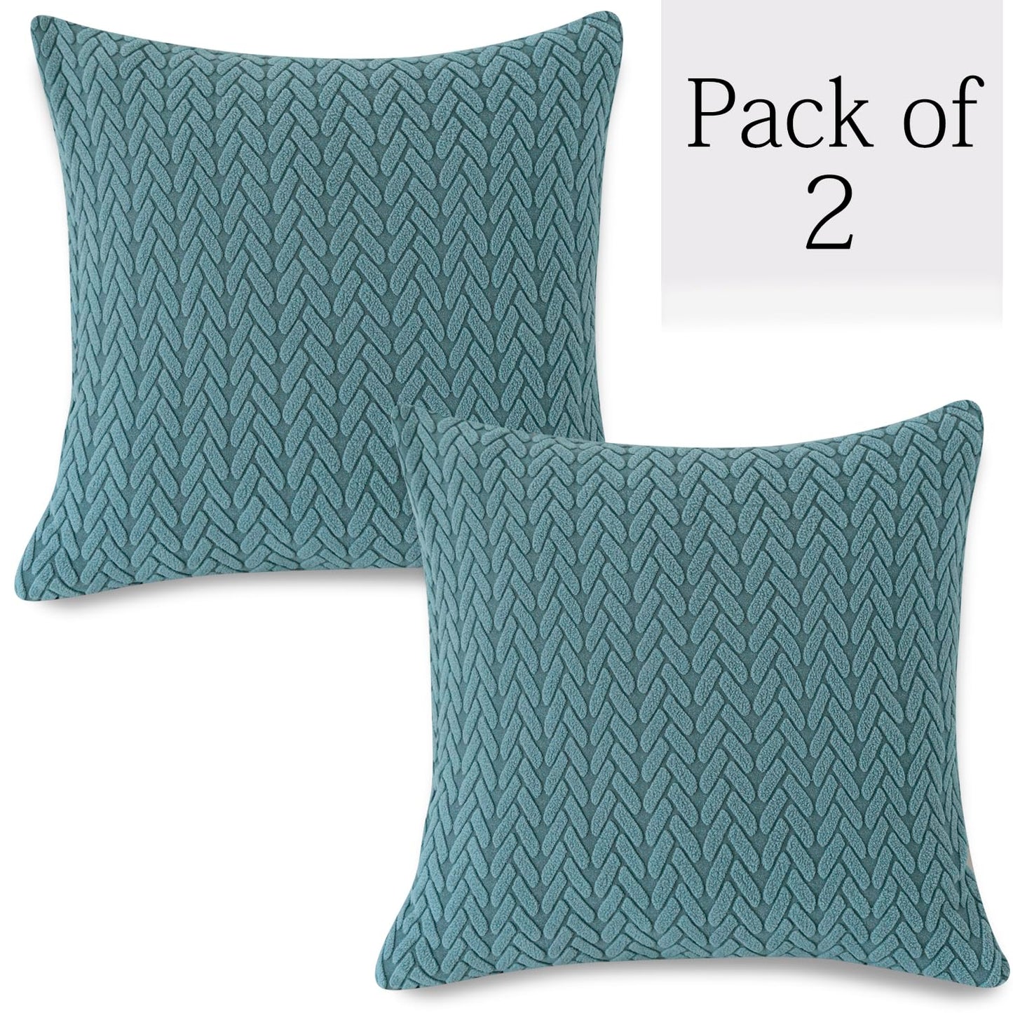 Carolina Blue Colour Grid Texture Jacquard Zippered Pillow Cover Set