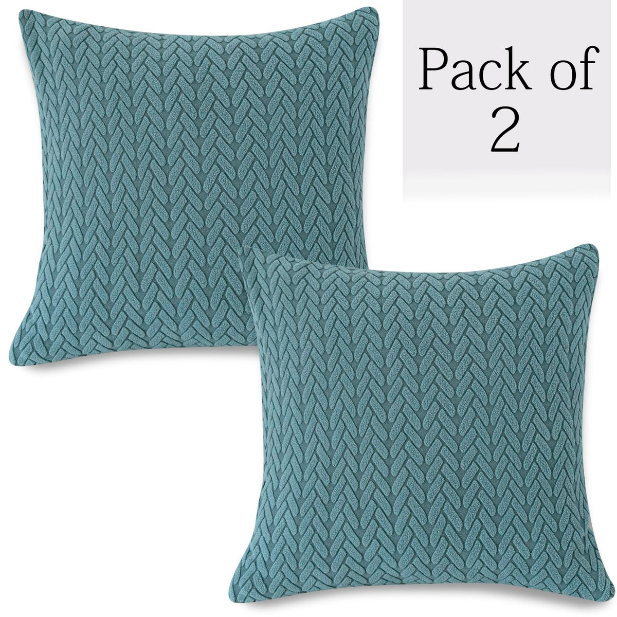 Carolina Blue Colour Grid Texture Jacquard Zippered Pillow Cover Set