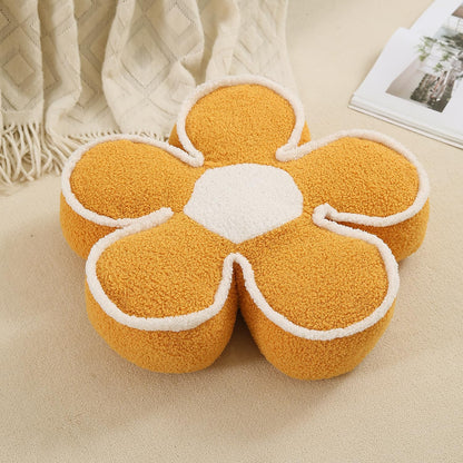 HOKIPO Plush Cotton Flower Cushion | Decorative Throw Pillow for Bed & Sofa - Yellow