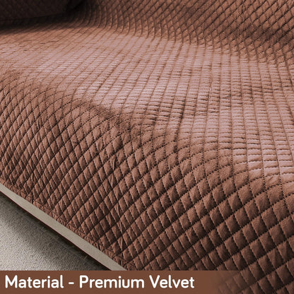Quilted Velvet Sofa Cover Mat with Side Pockets, Pet Friendly, Russet Brown