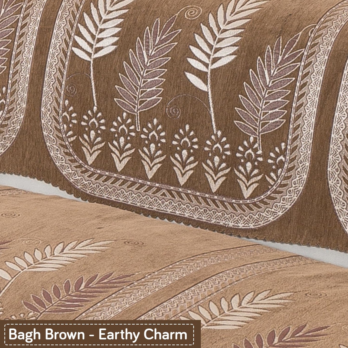 Royal Aangan Premium Chenille Jacquard Sofa Cover 5 Seater Set 3+1+1 Sofa Cover for Seat & Back, Bagh Brown