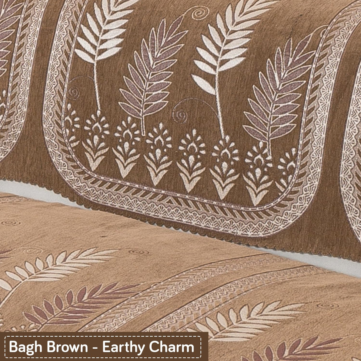 Royal Aangan Premium Chenille Jacquard Sofa Cover 5 Seater Set 3+1+1 Sofa Cover for Seat & Back, Bagh Brown