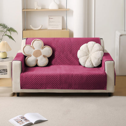 Quilted Velvet Sofa Cover Mat with Side Pockets, Pet Friendly, Wine