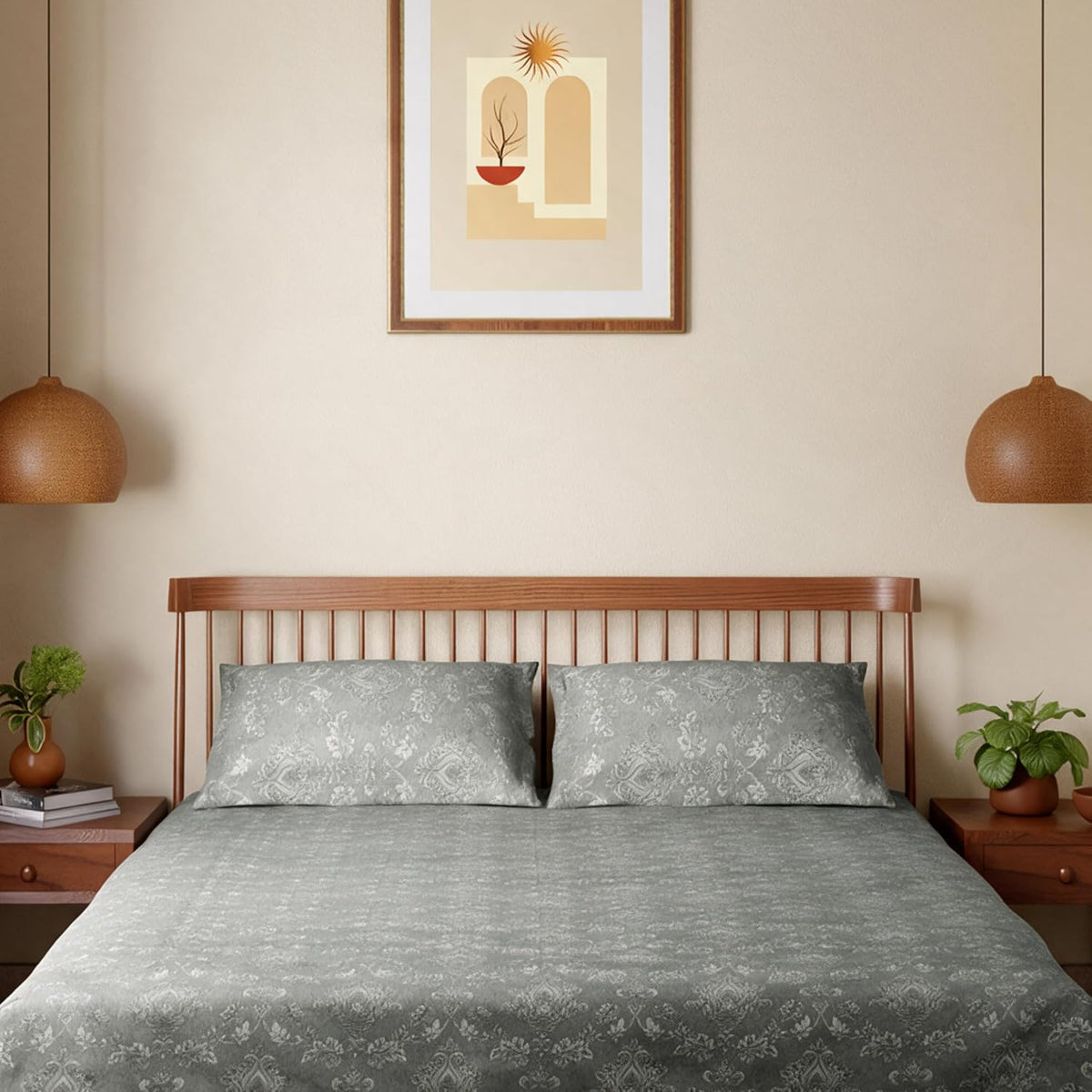 HOKIPO King Size Cotton Bedsheet, 2 Pillow Covers, Reversible, Sage Green - image 9