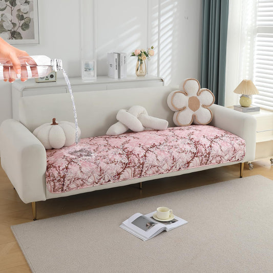 Quilted 1/2/3 Seater Waterproof and Anti-Slip Sofa Cover Mat, Blossom Flower Pink