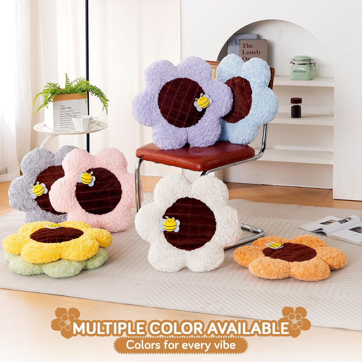 HOKIPO Sunflower Bee Cushion for Sofa & Bed, 50 cm, Peach