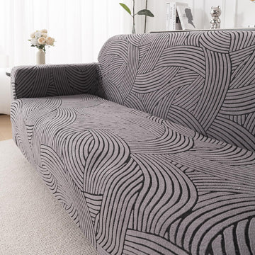 'WaveLine Series' Jacquard Sofa Cover 1/2/3/4-seater Fully Covered, Charcoal Grey