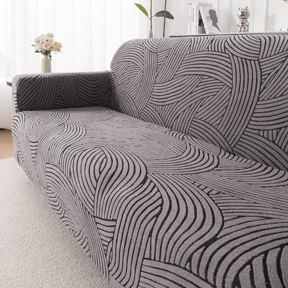 'WaveLine Series' Jacquard Sofa Cover 1/2/3/4-seater Fully Covered, Charcoal Grey