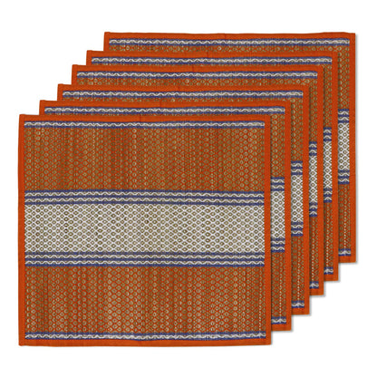 Natural River Grass Handcrafted Pooja Floor Mats/Meditation Prayer Mat/Sittting Mat/Aasan Mat Chatai for Pack of 2/4/6/8, Orange