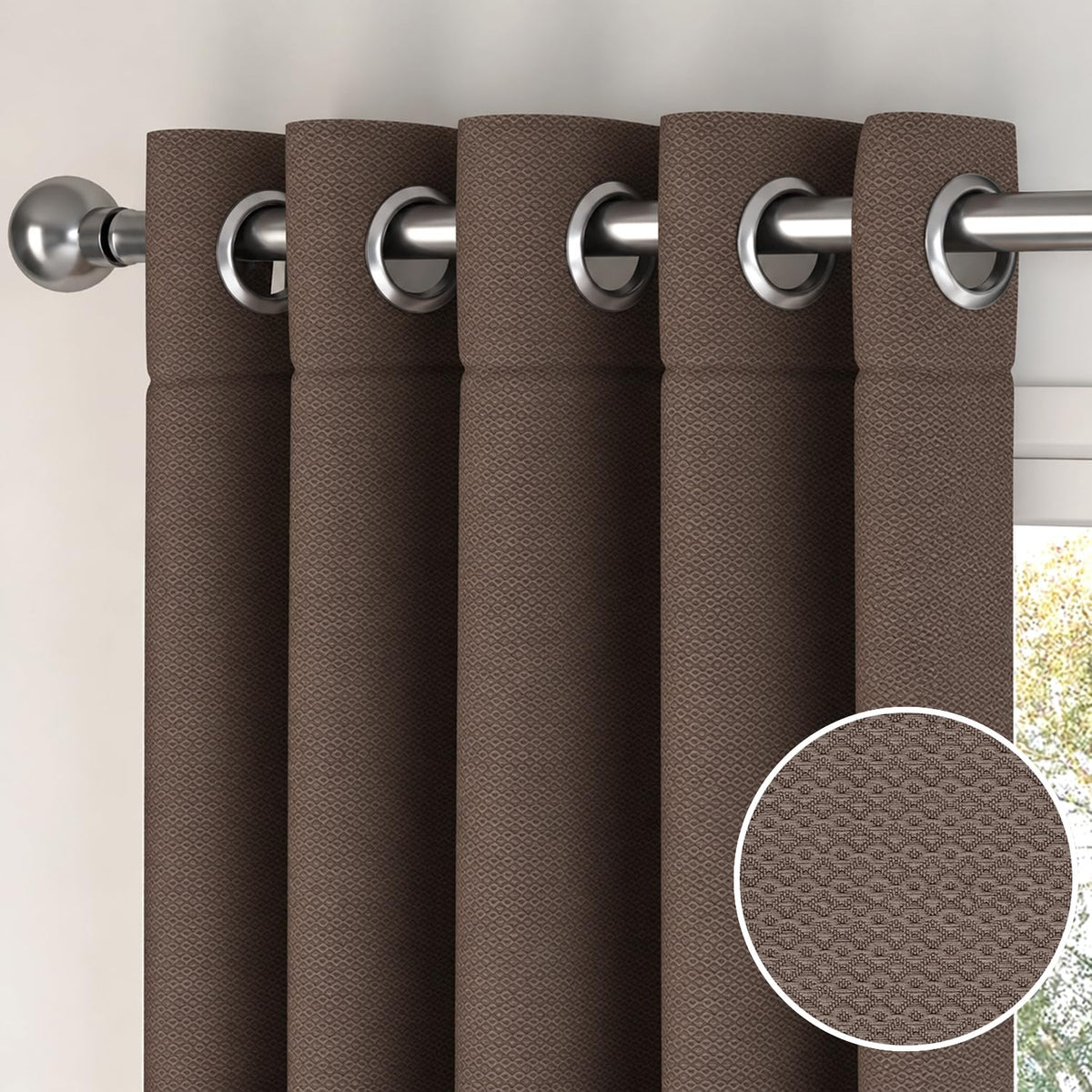 HOKIPO Horizon Dimout Eyelet Curtains, 7 Feet Long - Mocha Brown - image 7