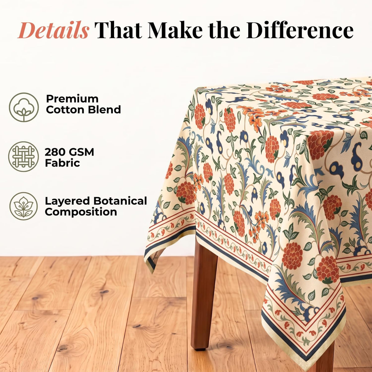 HOKIPO Dining Table Cloth for 6 Seater Table, Cream - image 3