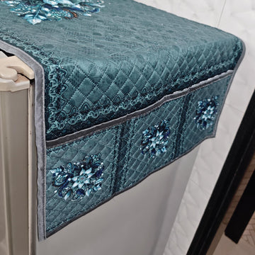 Eternal Floral Printed Quilted Fridge Top Cover with side Pockets - Icy Floral