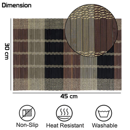 Reversible Bamboo Placemats Set of 6 Table Mats, 45x30 cm