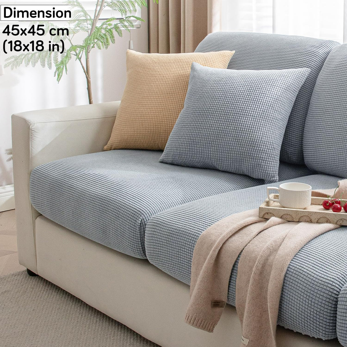 Light Grey Colour Grid Texture Jacquard Sofa Cushion Cover