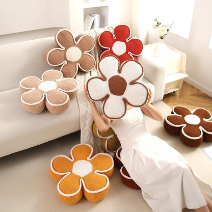 HOKIPO Plush Cotton Flower Cushion | Decorative Throw Pillow for Bed & Sofa - Orange