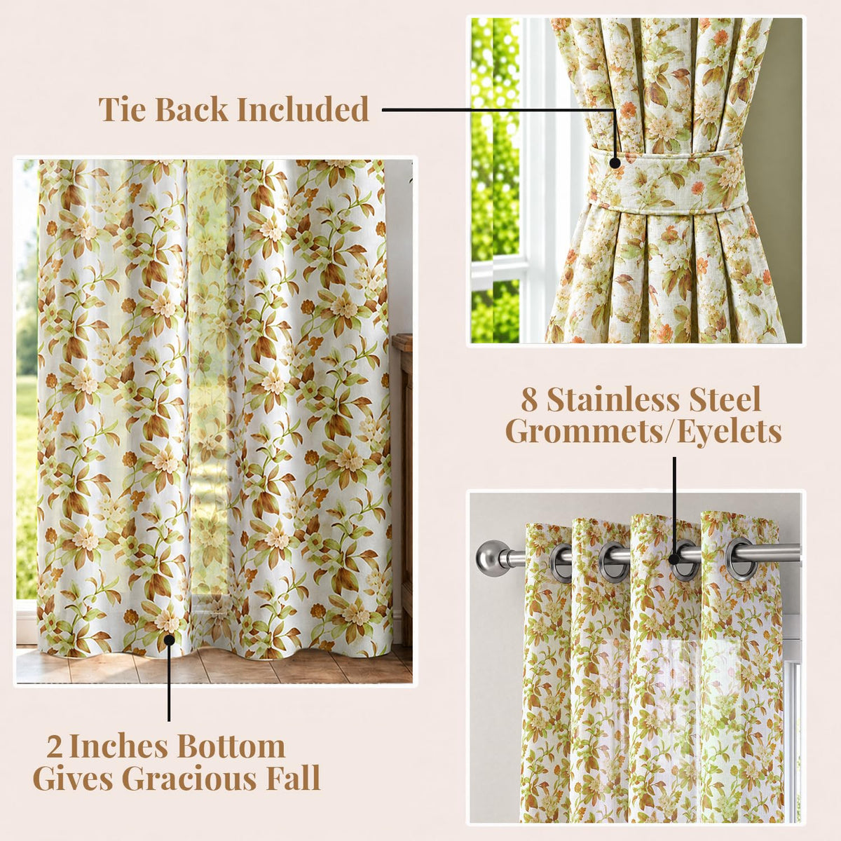 HOKIPO Petal Mist Sheer Eyelet Curtains, 7 Feet Long - Ivory Blossoms - image 4