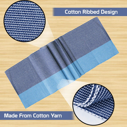 Cotton Ribbed Washable Table Runner for Dining Table 4 Seater, 12x54 Inches, Blue
