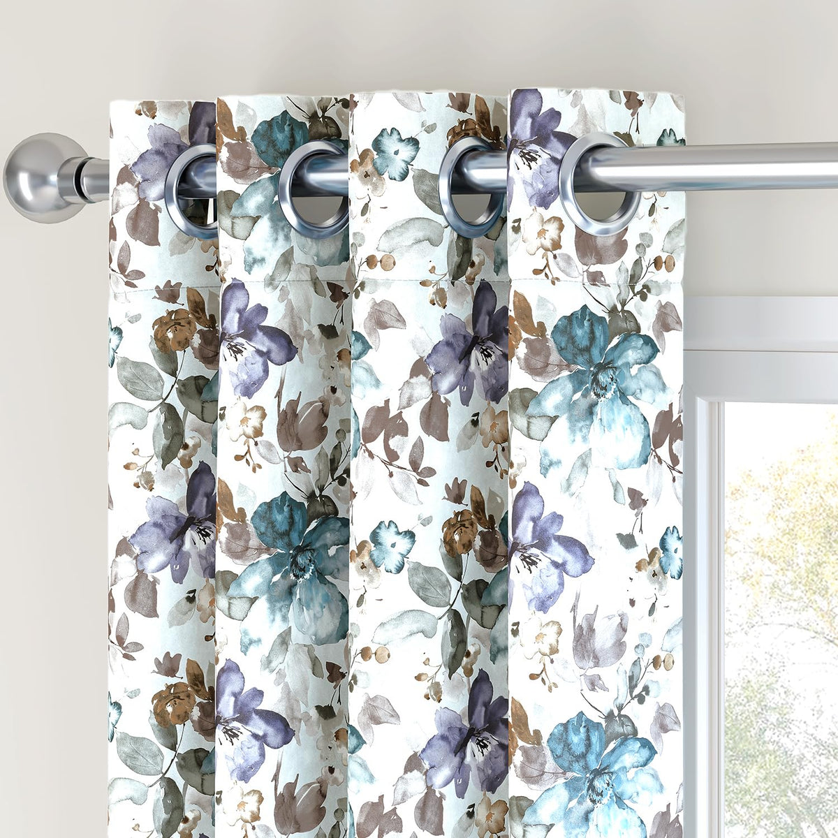 HOKIPO Bloomscape Eyelet Curtains, 7 Feet Long - Floral White - image 7