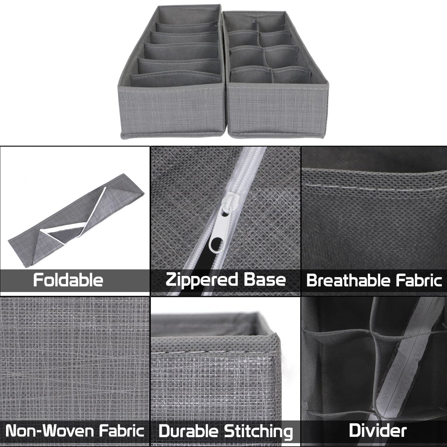 Non-Woven Fabric Undergarment Organizer Storage Box For Drawers Bra Panty Socks Tie Lingerie Organizer For Wardrobe, Grey