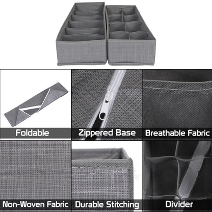 Non-Woven Fabric Undergarment Organizer Storage Box For Drawers Bra Panty Socks Tie Lingerie Organizer For Wardrobe, Grey
