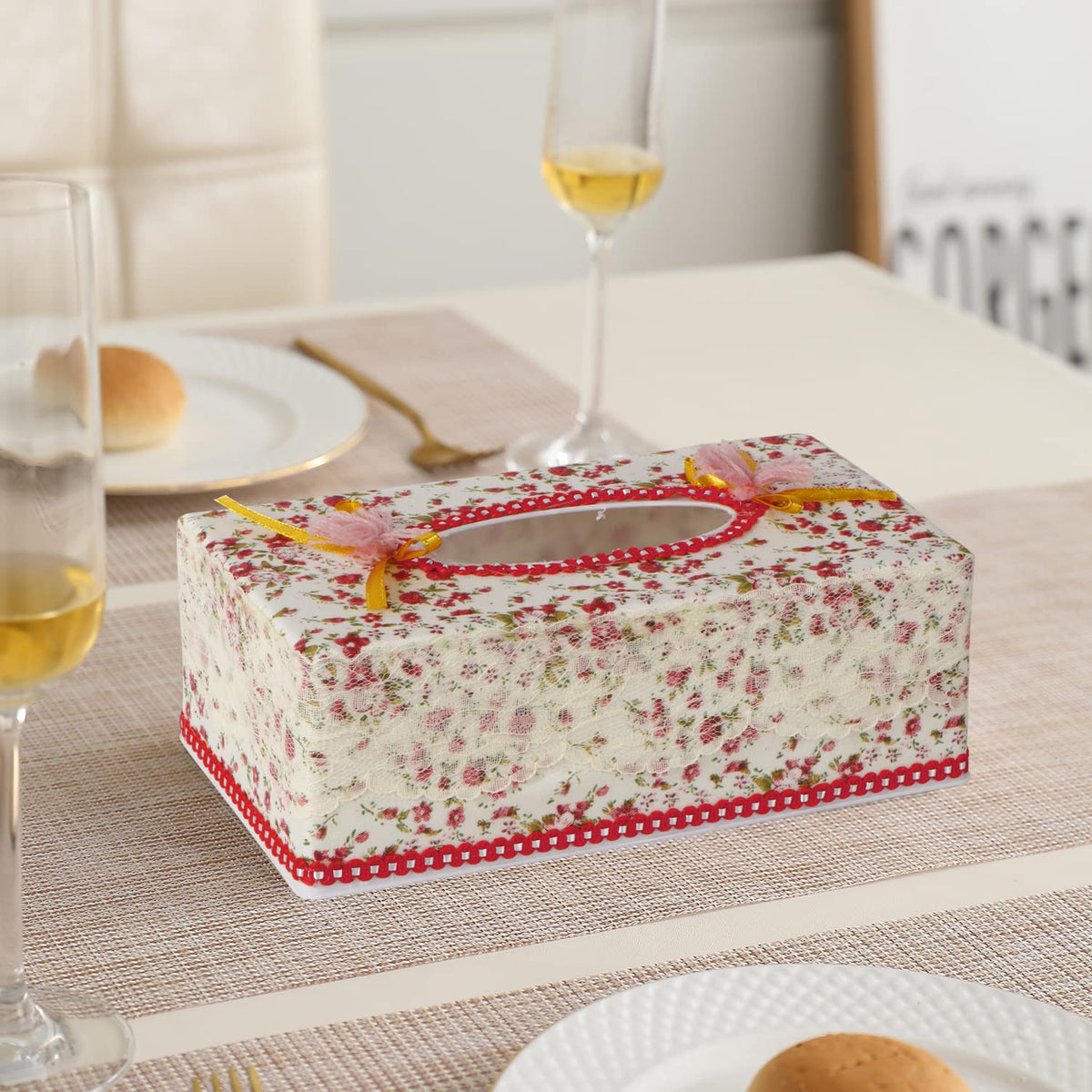 Plastic Tissue Paper Holder, Flower Red
