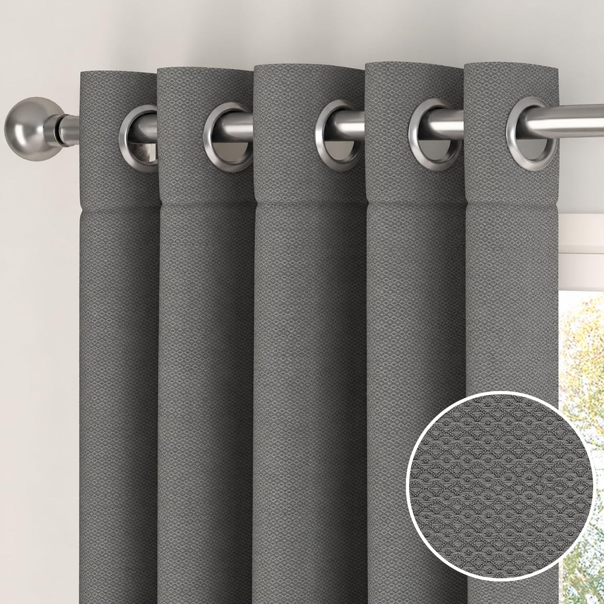 HOKIPO Horizon Dimout Eyelet Curtains, 7 Feet Long - Charcoal Grey - image 7