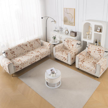 Easy Drape Reversible Quilted 5-Seater Sofa Cover (3+1+1), Golden Bloom