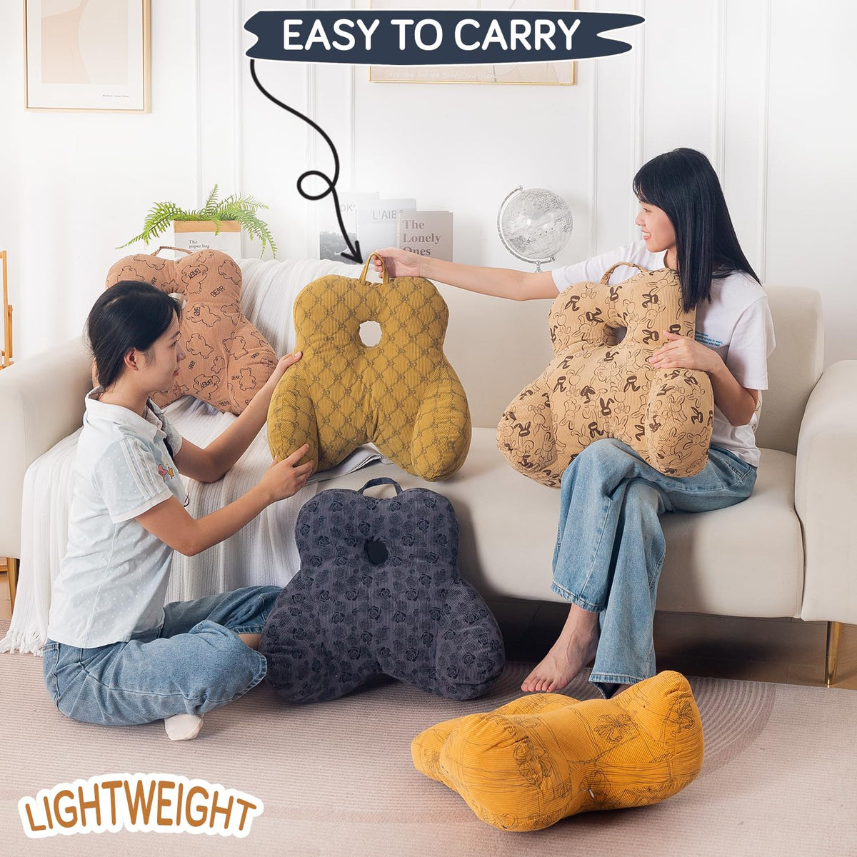 HOKIPO Teddy Lumbar Back Support Cushion, Dark Grey