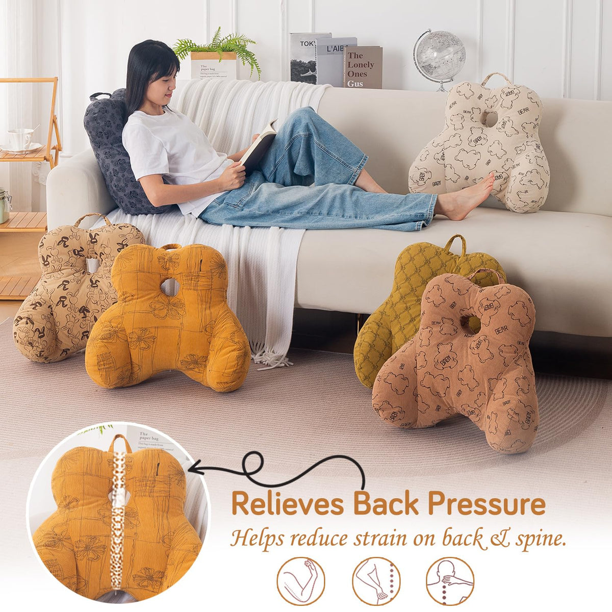 HOKIPO Teddy Lumbar Back Support Cushion for Chair, Sofa & Office, Orange