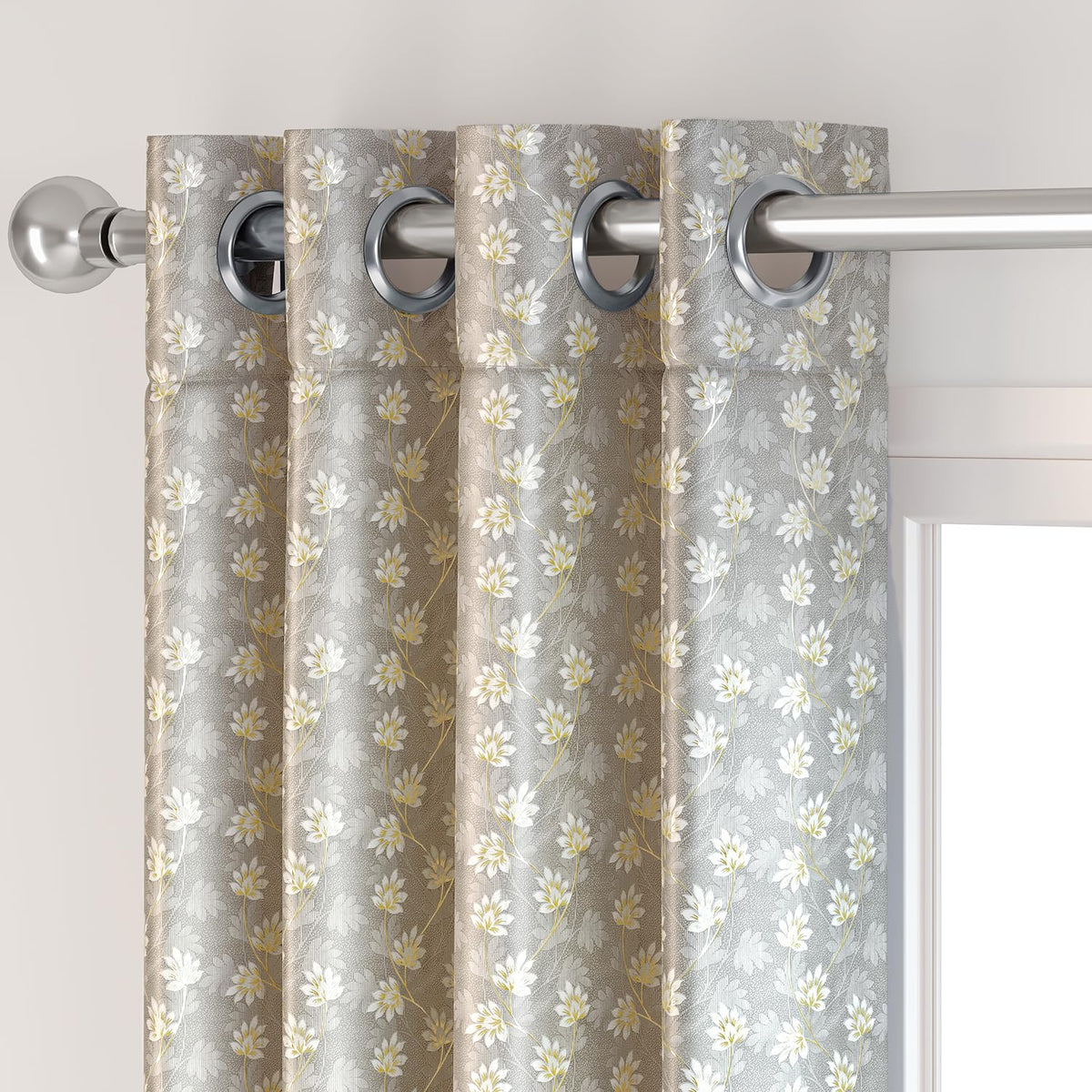 HOKIPO Vogue Shine Eyelet Curtains, 7 Feet Long - Classic Taupe - image 7