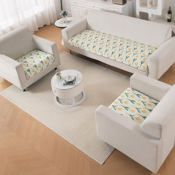 Quilted Sofa Seat Mat for 5-Seater Sofa (3+1+1), Tassel Twigs | Tulip Blossom