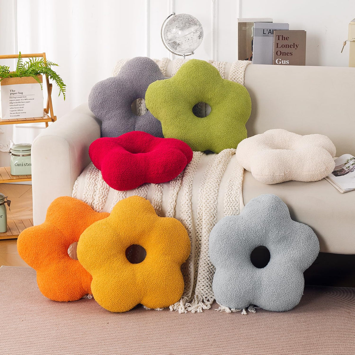 HOKIPO Flower Shaped Cushion for Sofa & Bed, 49 cm, Light Grey