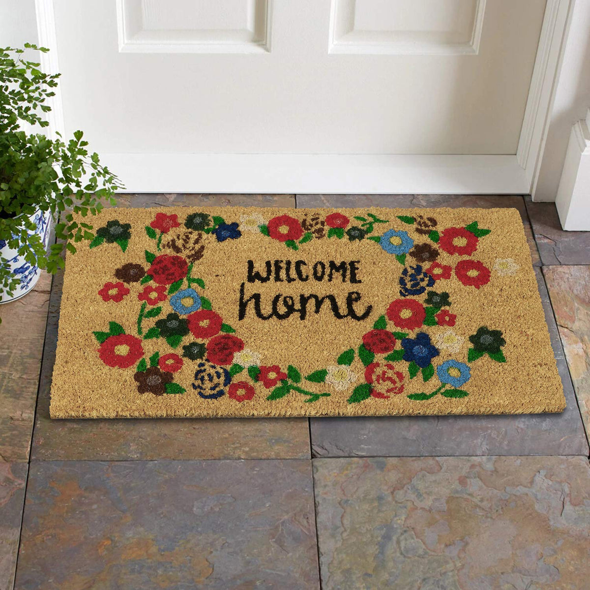 Large 45X75Cm Coir Doormats For Entrance With Antiskid Pvc Backing, Multicolor ( Rectangular)