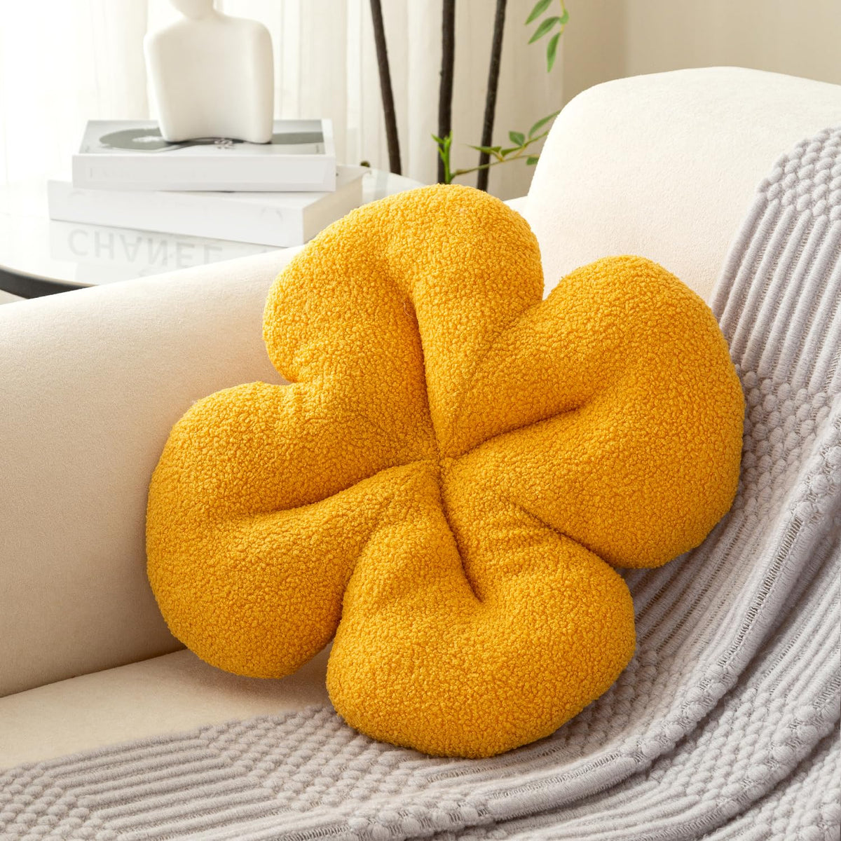 HOKIPO Floral Throw Pillow for Bed, Sofa & Couch | Soft Plush Flower Cushion Decorative Accent Pillow for Living Room, Bedroom & Nursery| 46 cm, Mustard Yellow (AR-6728-MYLW)