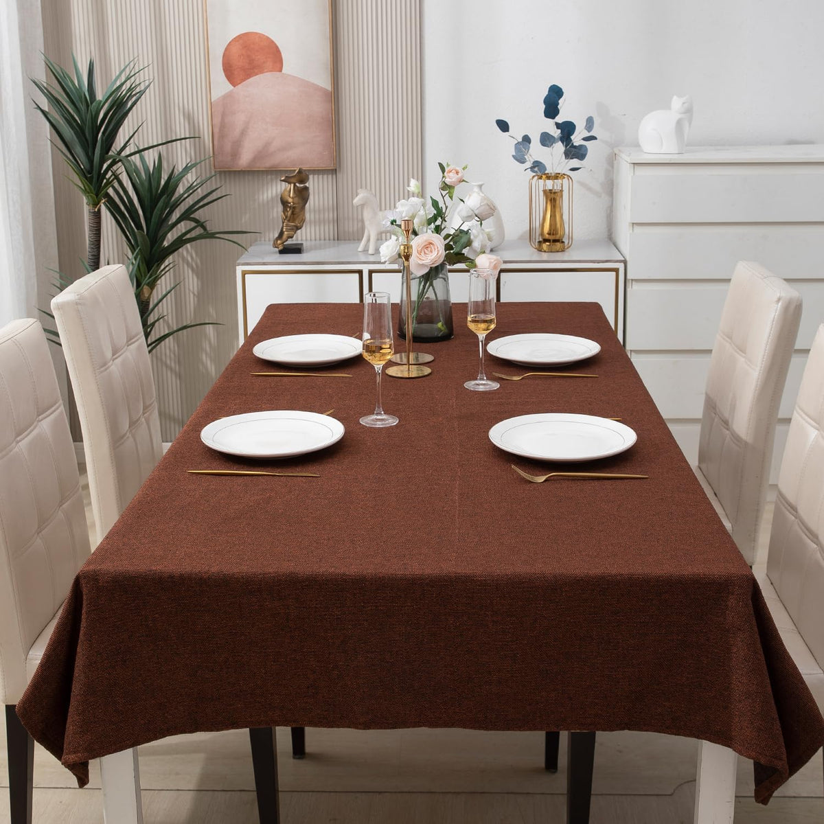 Copper Brown Colour Poly Jute Table Cover Online | HOKIPO